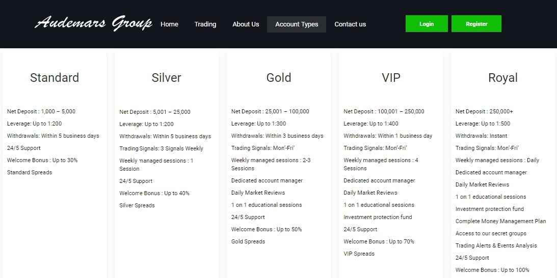 Audemars Group Accounts Types